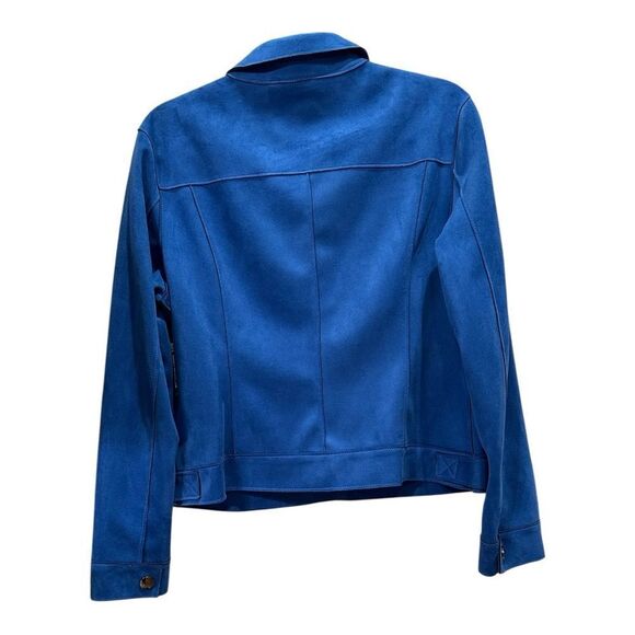 TRIBELLA Blazer Jacket Size L Faux Suede Micro-Denier Snaps Cobalt Blue - Picture 2 of 14